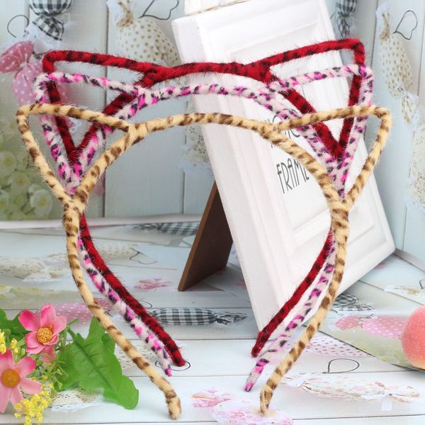 new leopard cat ear hair band children plush headband self p headwear party prom women hair accessories girls hair band, Slivery;white